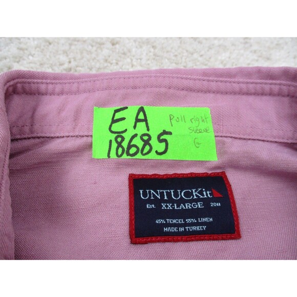 UNTUCKit Shirt Mens 2XL XXL Pink Linen Blend Long Sleeve Casual Button Up * - Picture 6 of 12